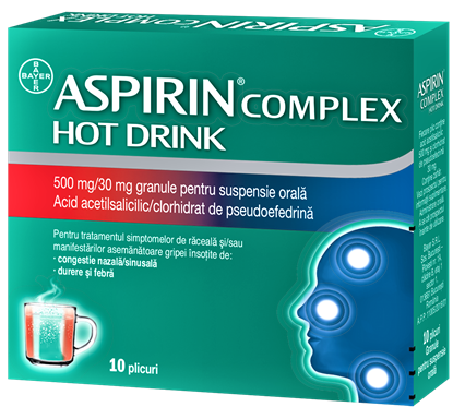 Imagine ASPIRIN COMPLEX HOT DRINK  500MG/30MG GRANULE PENTRU SUSPENSIE ORALA X 10 PLICURI